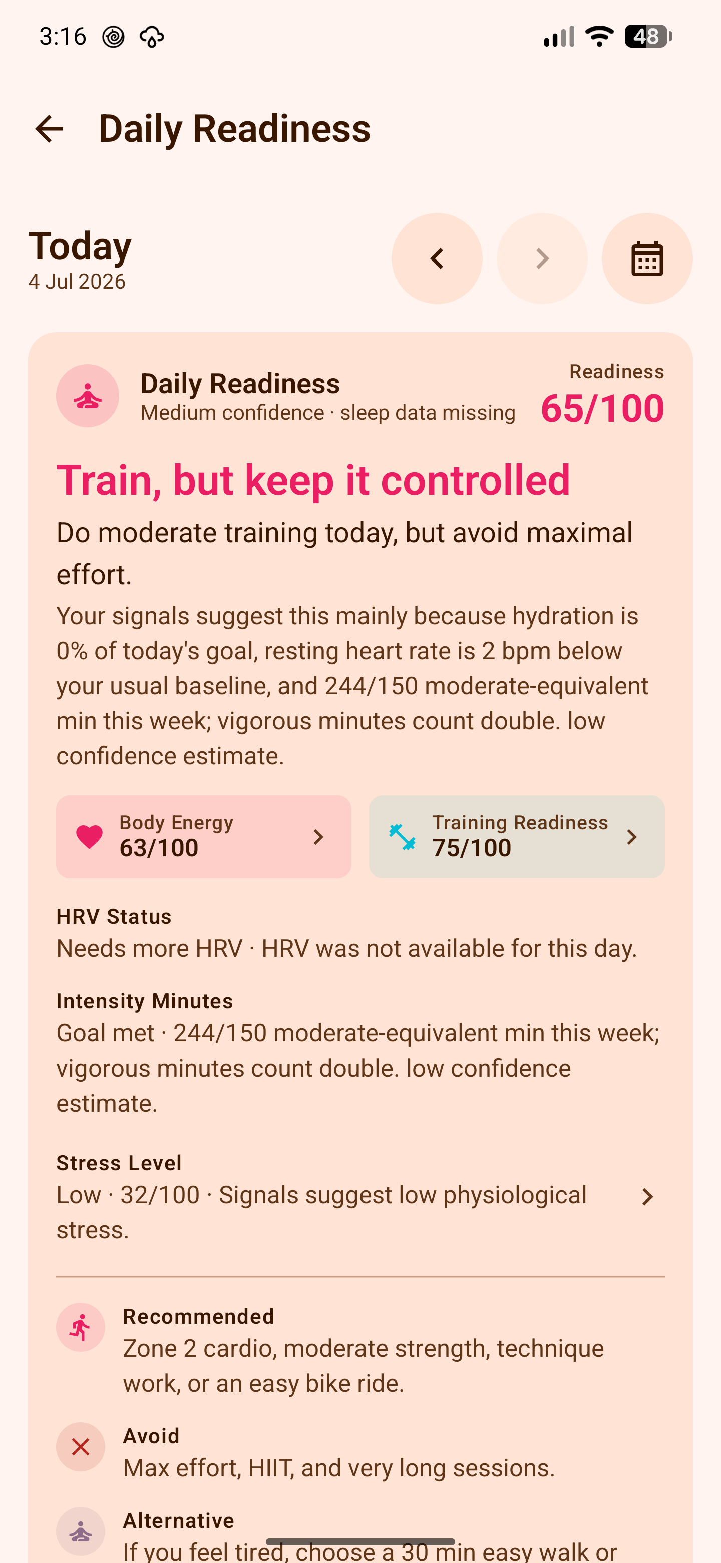 OpenVitals Daily Readiness detail