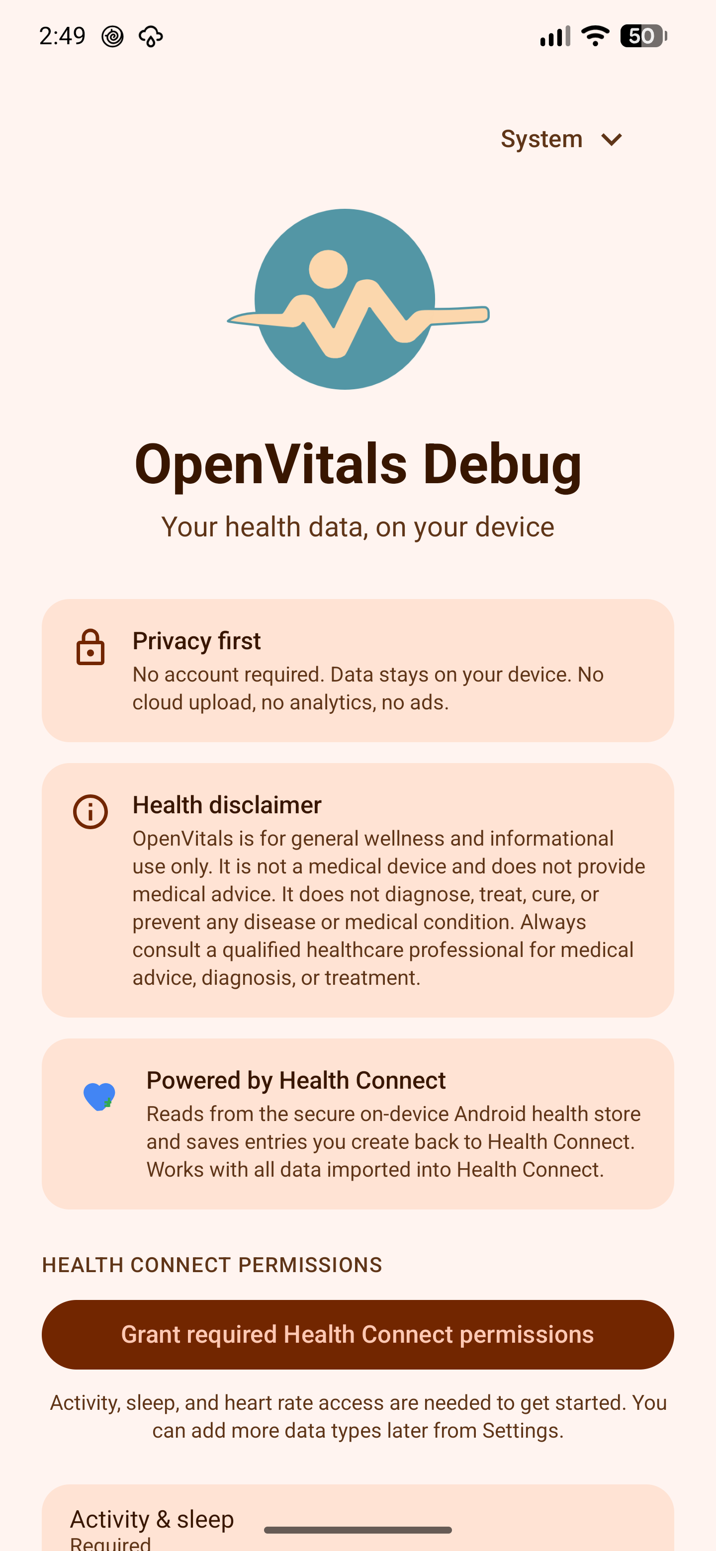 OpenVitals onboarding