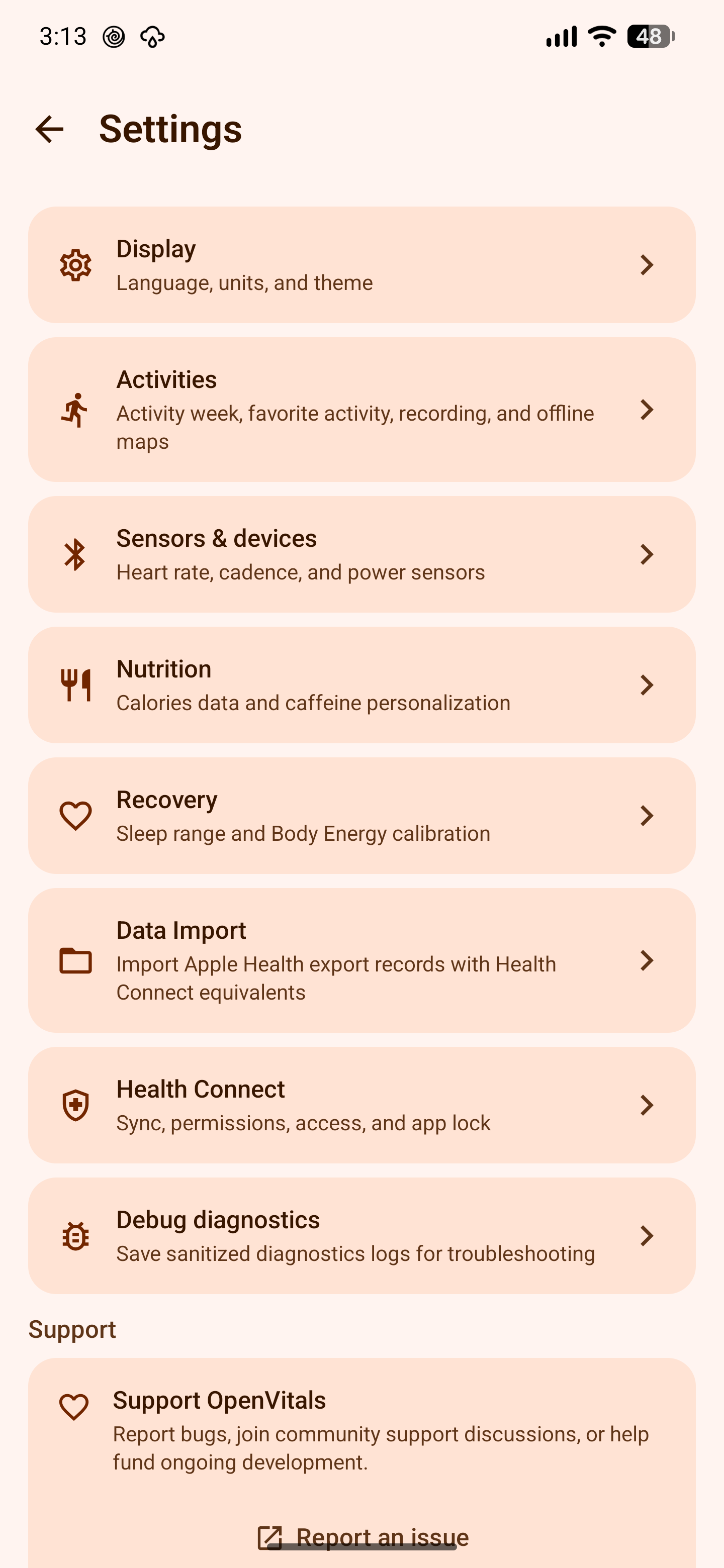 OpenVitals settings